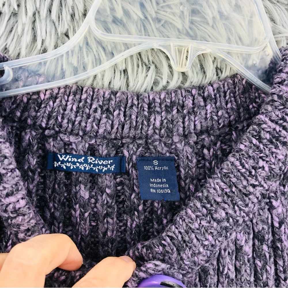 Wind River Sweater Cardigan Womens Small Chunky Cable knit Purple 3 Button Soft